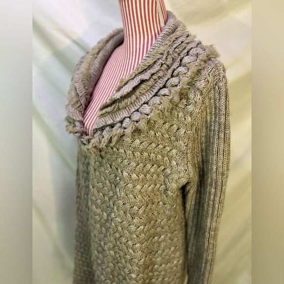 Tan Boho Cardigan Sweater Knit Braided Fur Cottagecore Fairycore Whimsy Sioni - Picture 4 of 8